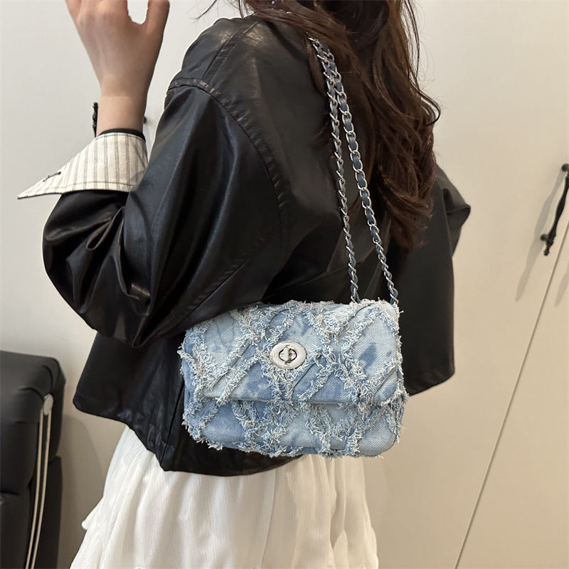 韩版简约菱格链条小方包