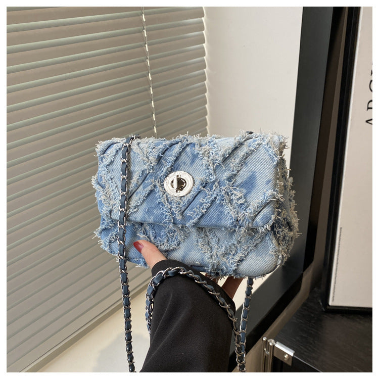 韩版简约菱格链条小方包