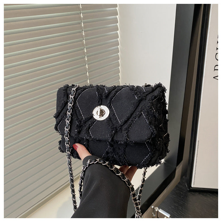 韩版简约菱格链条小方包