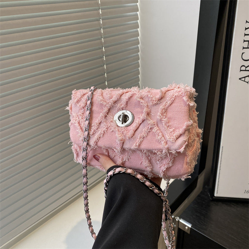 韩版简约菱格链条小方包