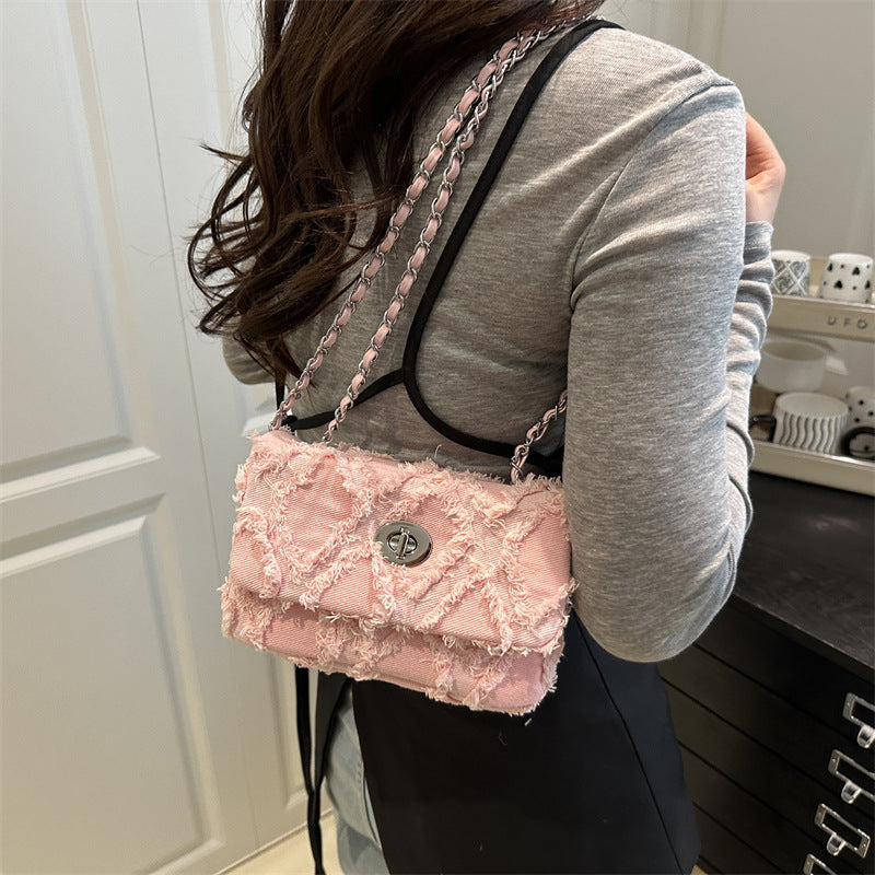 韩版简约菱格链条小方包