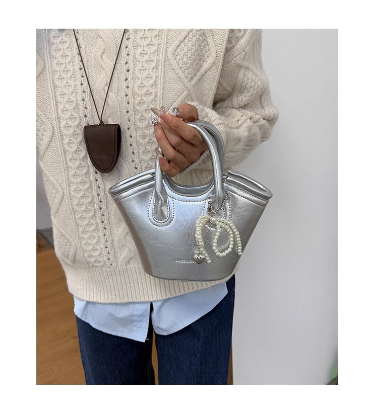 高级感酒红色复古水桶包