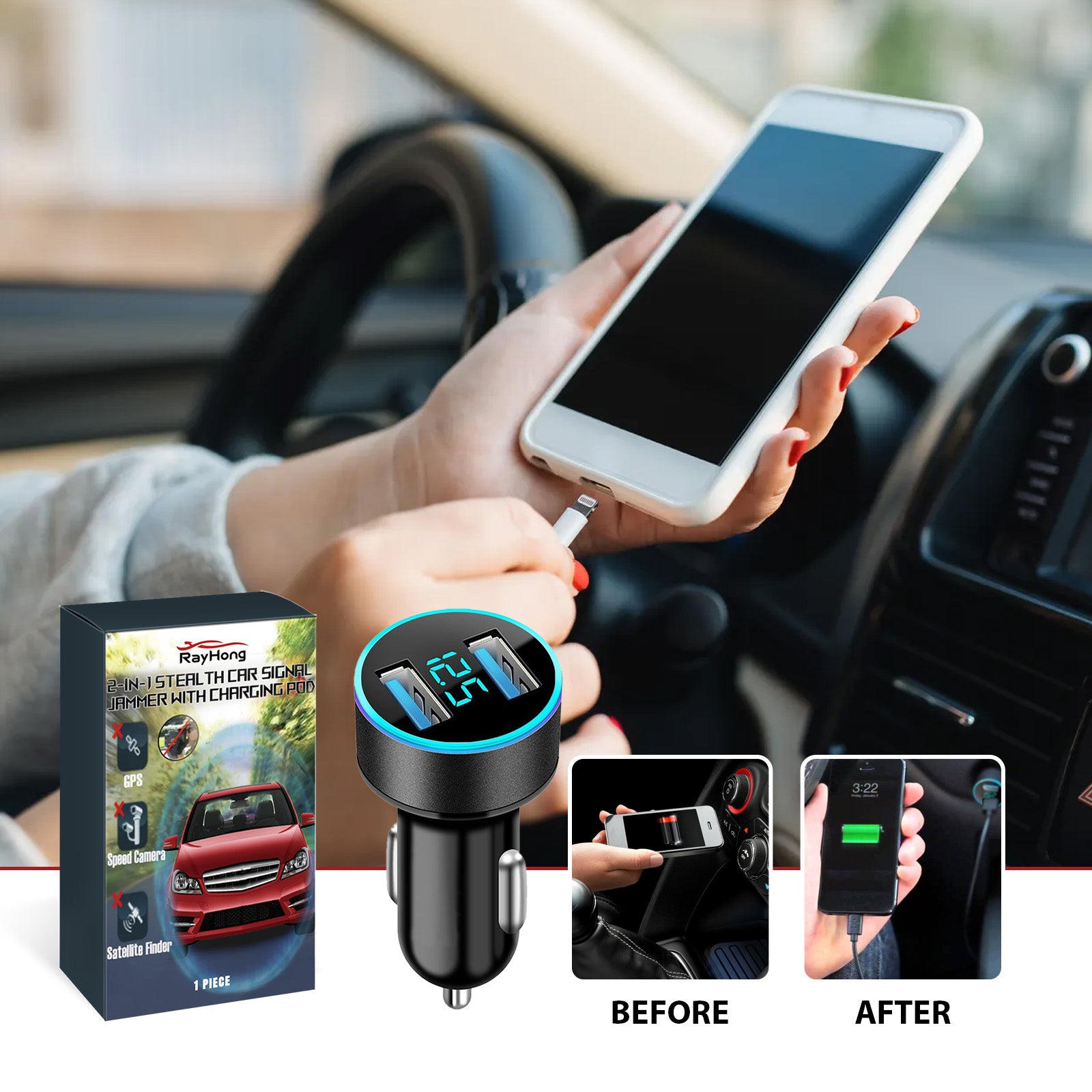 2-in-1 Car Digital Display with Charging Case